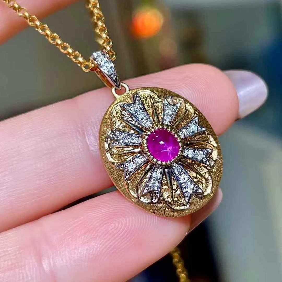 14k Gold 0.98 Ctw Natural Ruby & Diamond Pendant( Without Chain ): Ref:230949255 // gold content:14k gold // main gemstone:ruby // shape:oval // carat weight:0. 83ct // color:red // treatment:natural // // adjacent gemstone 2 : diamond // shape:round // carat weight: