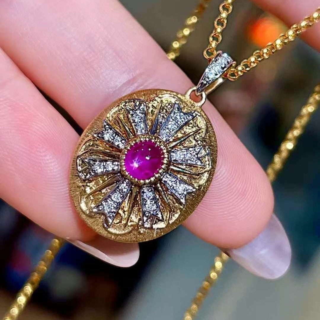 14k Gold 0.98 Ctw Natural Ruby & Diamond Pendant( Without Chain ) - 2