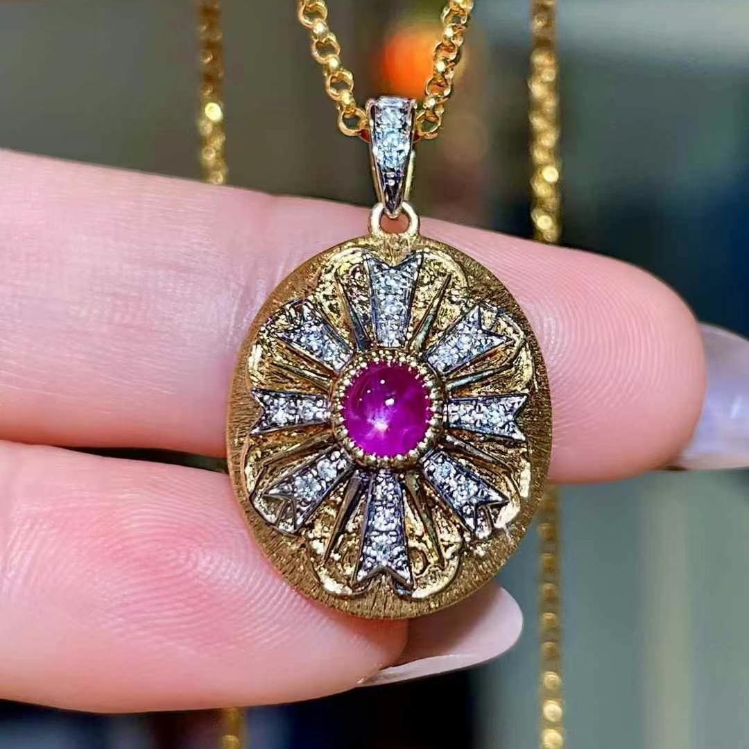 14k Gold 0.98 Ctw Natural Ruby & Diamond Pendant( Without Chain ) - 3