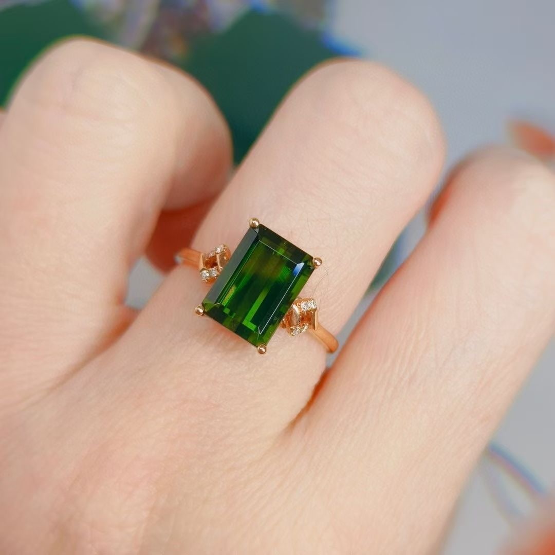 14k Gold 3.27 Ct Natural Tourmaline & Diamond Ring - 6