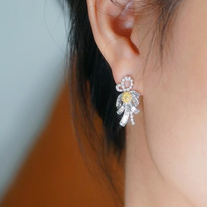 14k Gold 0.90 Ctw Natural Yellow Diamond & Diamond Earrings - 4