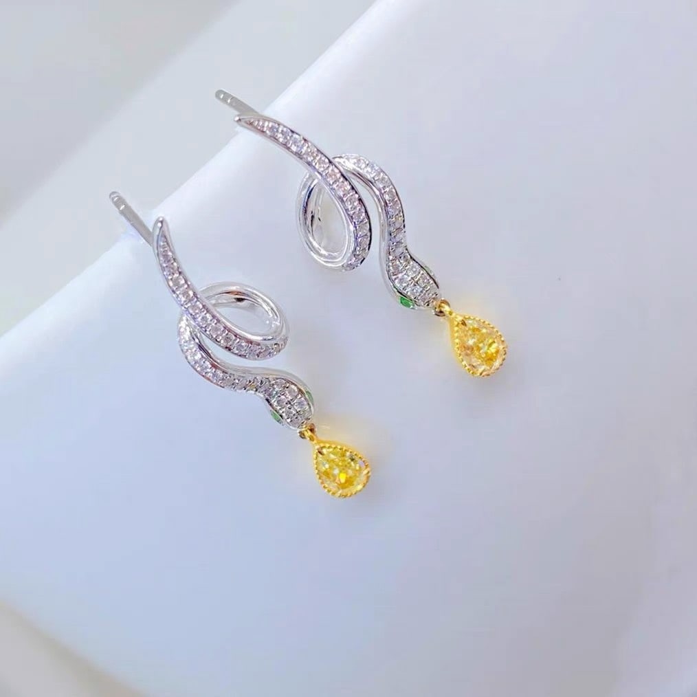 14k Gold 0.51 Ctw Natural Yellow Diamond & Diamond Earrings - 2