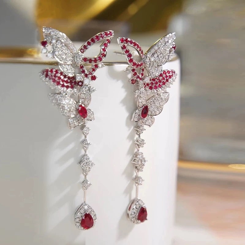 14k Gold 2.38 Ctw Vivid Red Natural Ruby & Diamond Earrings - 2