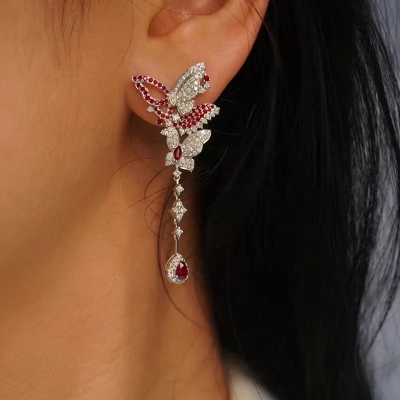 14k Gold 2.38 Ctw Vivid Red Natural Ruby & Diamond Earrings - 3