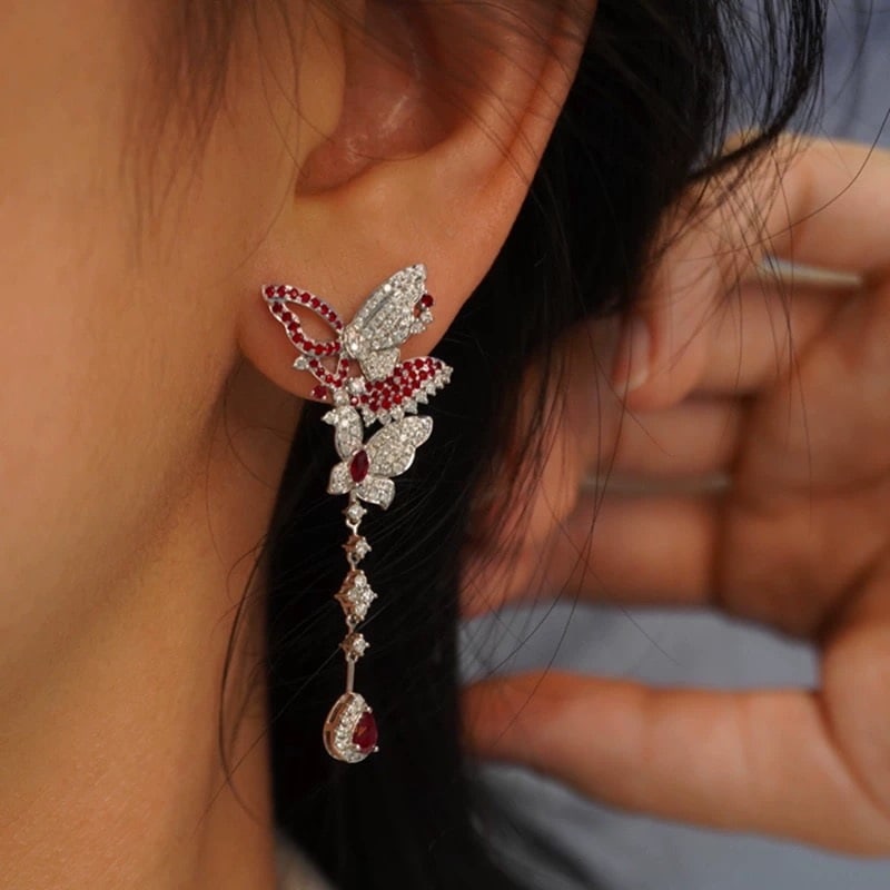 14k Gold 2.38 Ctw Vivid Red Natural Ruby & Diamond Earrings - 4