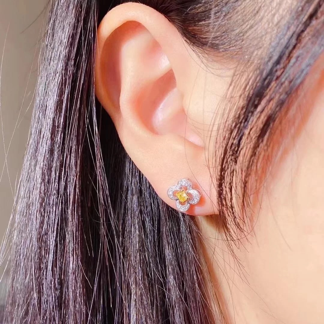 14k Gold 0.34 Ctw Natural Yellow Diamond & Diamond Earrings - 4