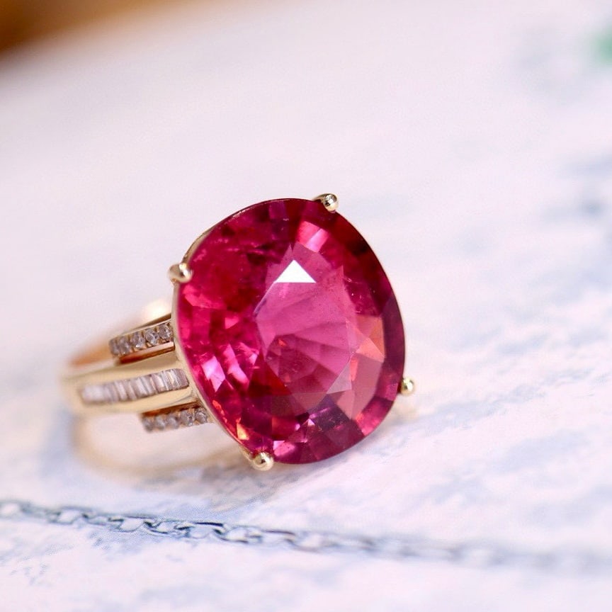 14k Gold 8.48 Ct Natural Tourmaline & Diamond Ring - 3