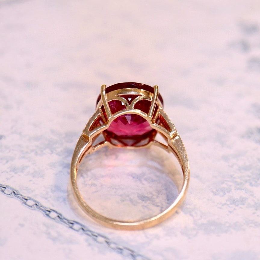 14k Gold 8.48 Ct Natural Tourmaline & Diamond Ring - 5