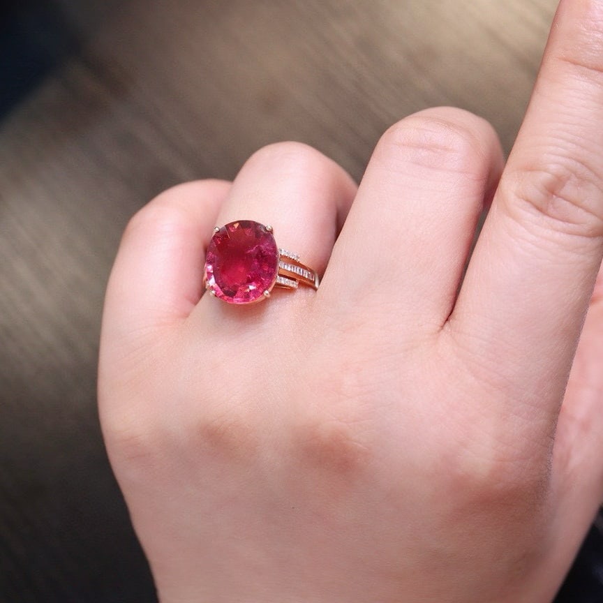 14k Gold 8.48 Ct Natural Tourmaline & Diamond Ring - 6