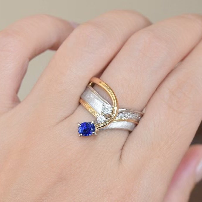 14k Gold 0.88 Ctw Natural Sapphire & Diamond Ring - 6