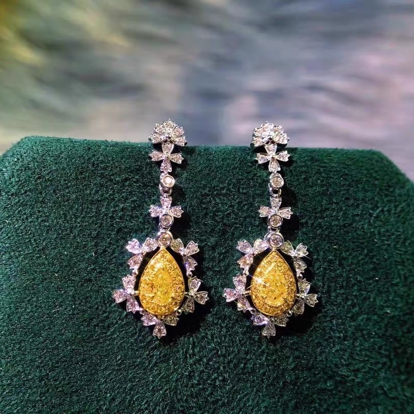 14k Gold 1.03 Ctw Natural Yellow Diamond & Diamond Earrings - 2