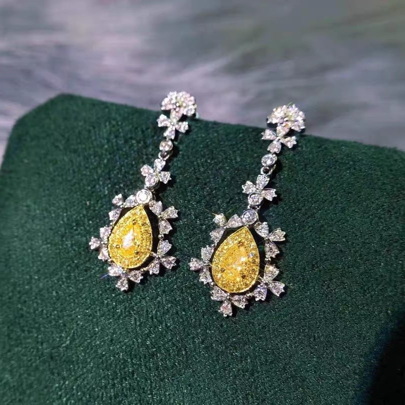 14k Gold 1.03 Ctw Natural Yellow Diamond & Diamond Earrings - 3