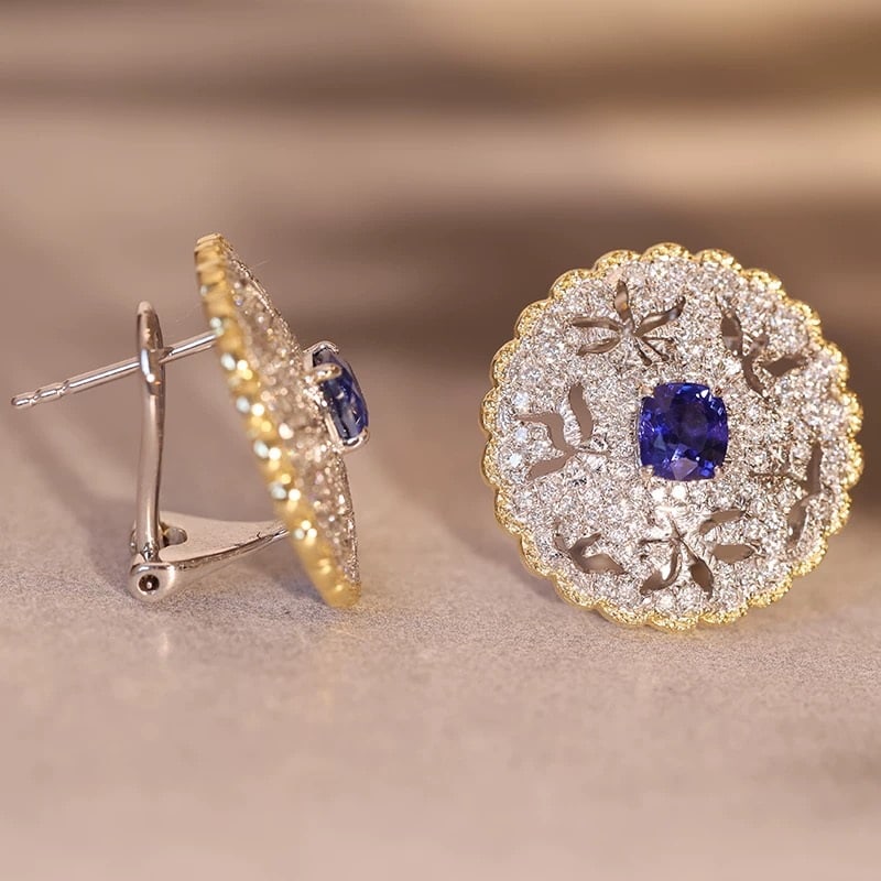 14k Gold 1.83 Ctw Natural Sapphire & Diamond Earrings - 3
