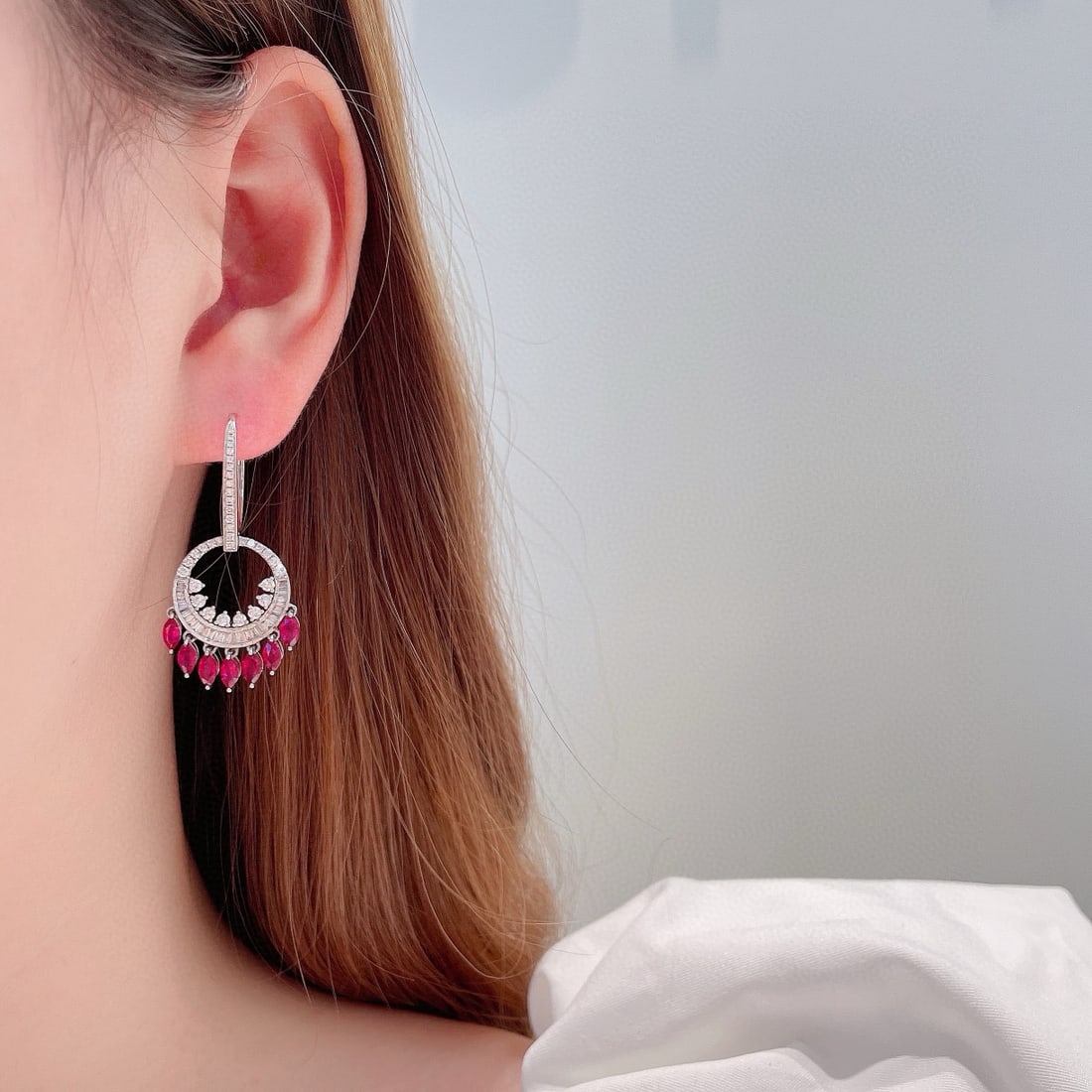 14k Gold 3.52 Ctw Natural Ruby & Diamond Earrings - 3