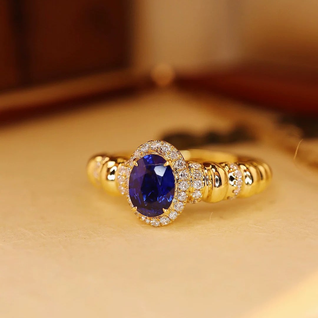 14k Gold 0.73 Ctw Natural Sapphire & Diamond Ring - 4