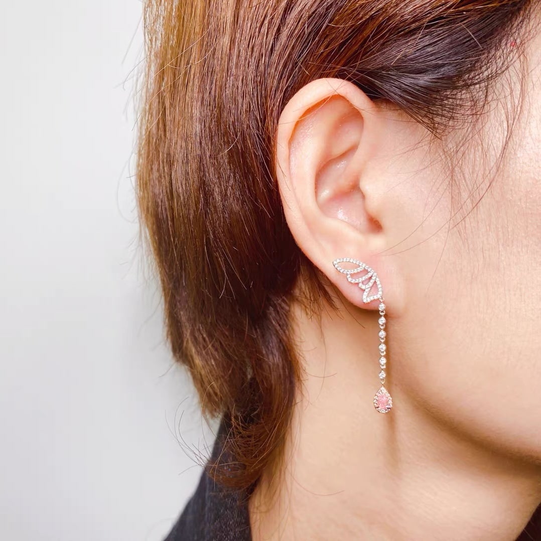 14k Gold 0.74 Ctw Natural Pink Diamond & Diamond Earrings - 4