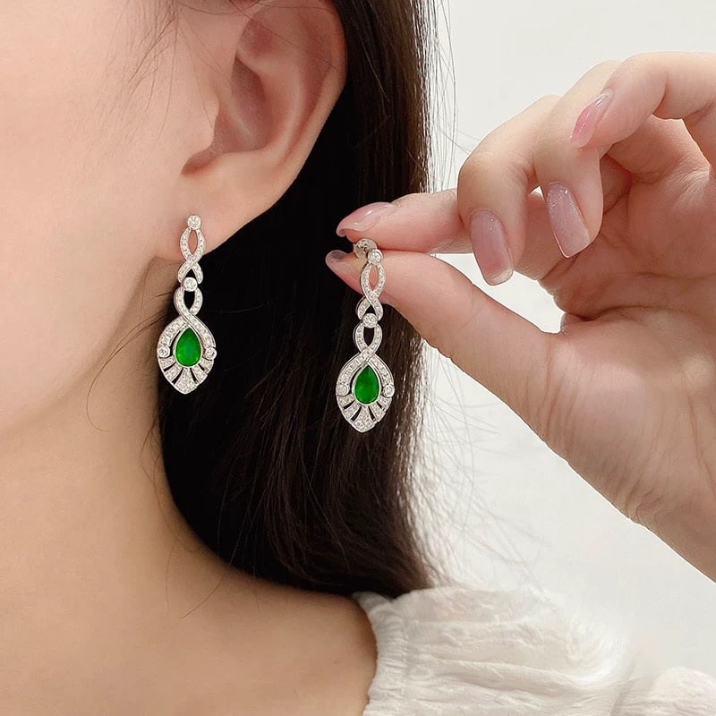 14k Gold 1.90 Ctw Vivid Green Natural Emerald & Diamond Earrings - 4