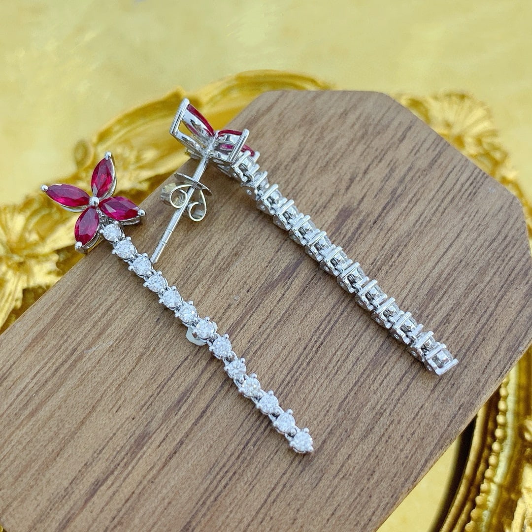 14k Gold 1.46 Ctw Natural Ruby & Diamond Earrings - 2