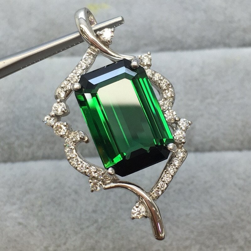 14k Gold 10.02 Ctw Natural Tourmaline & Diamond Pendant( Without Chain ) - 2