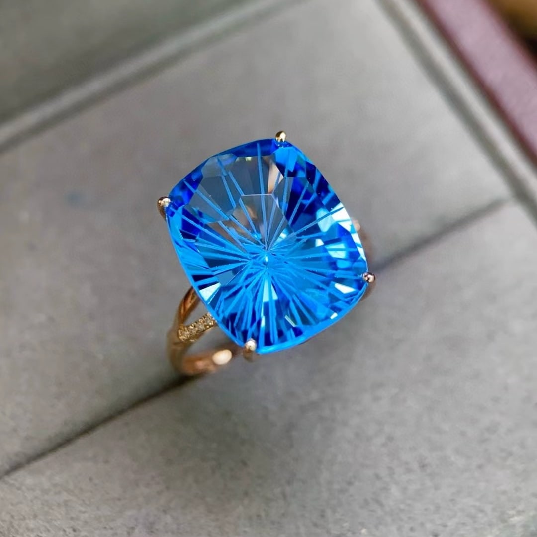 14k Gold 11.88 Ctw Natural Topaz & Diamond Ring - 3