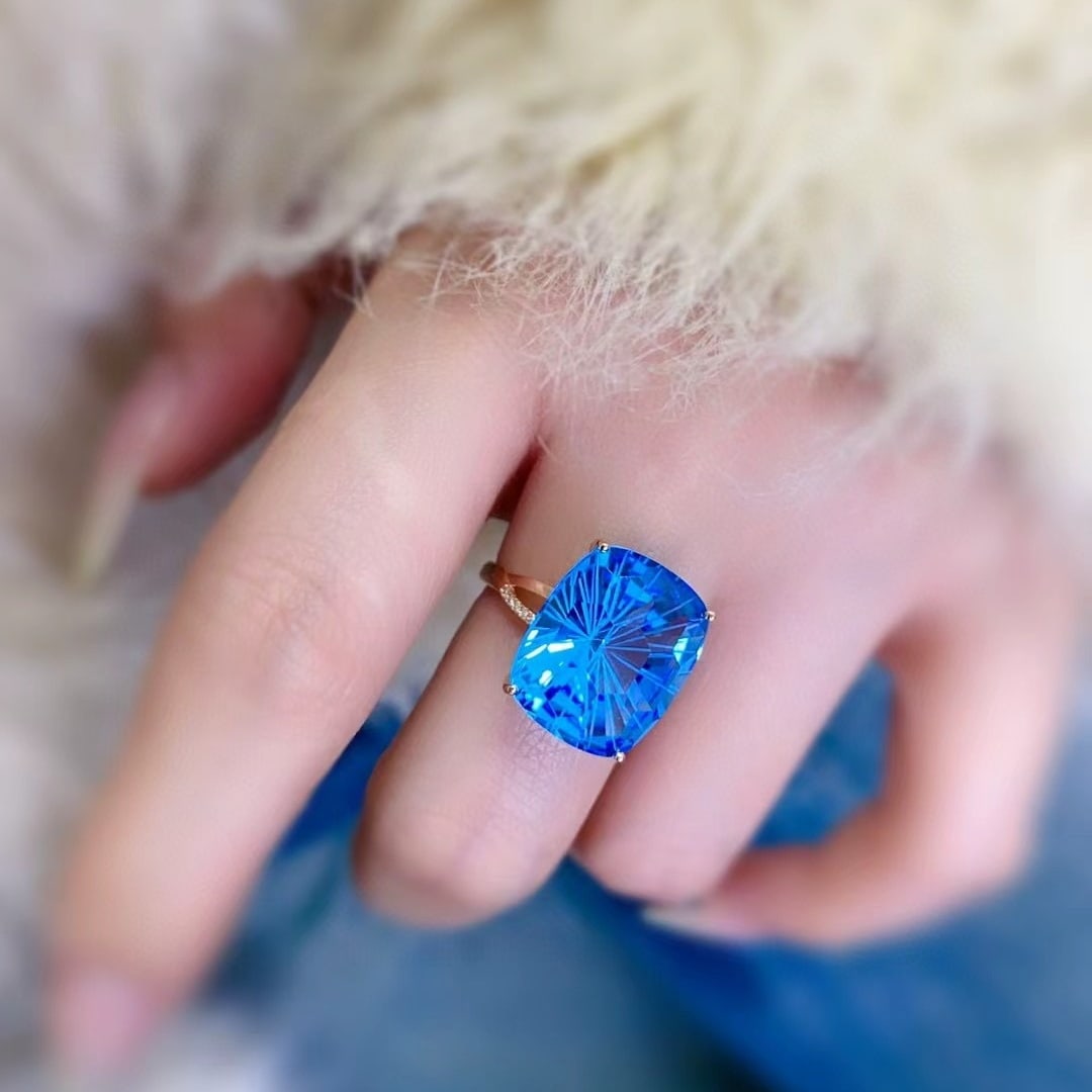 14k Gold 11.88 Ctw Natural Topaz & Diamond Ring - 4