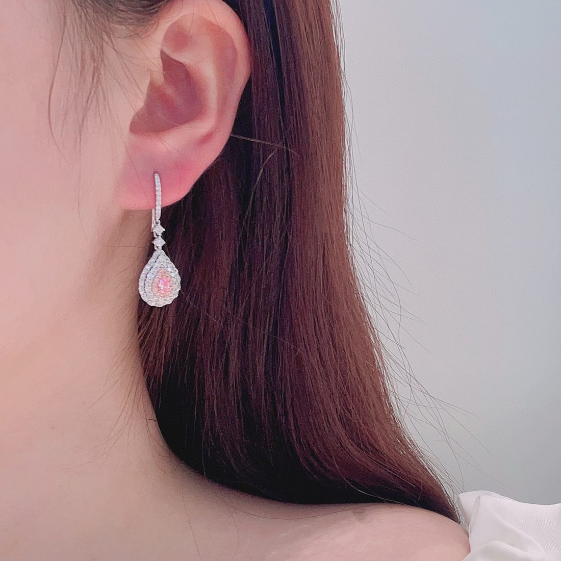 14k Gold 2.00 Ctw Natural Pink Diamond & Diamond Earrings - 2