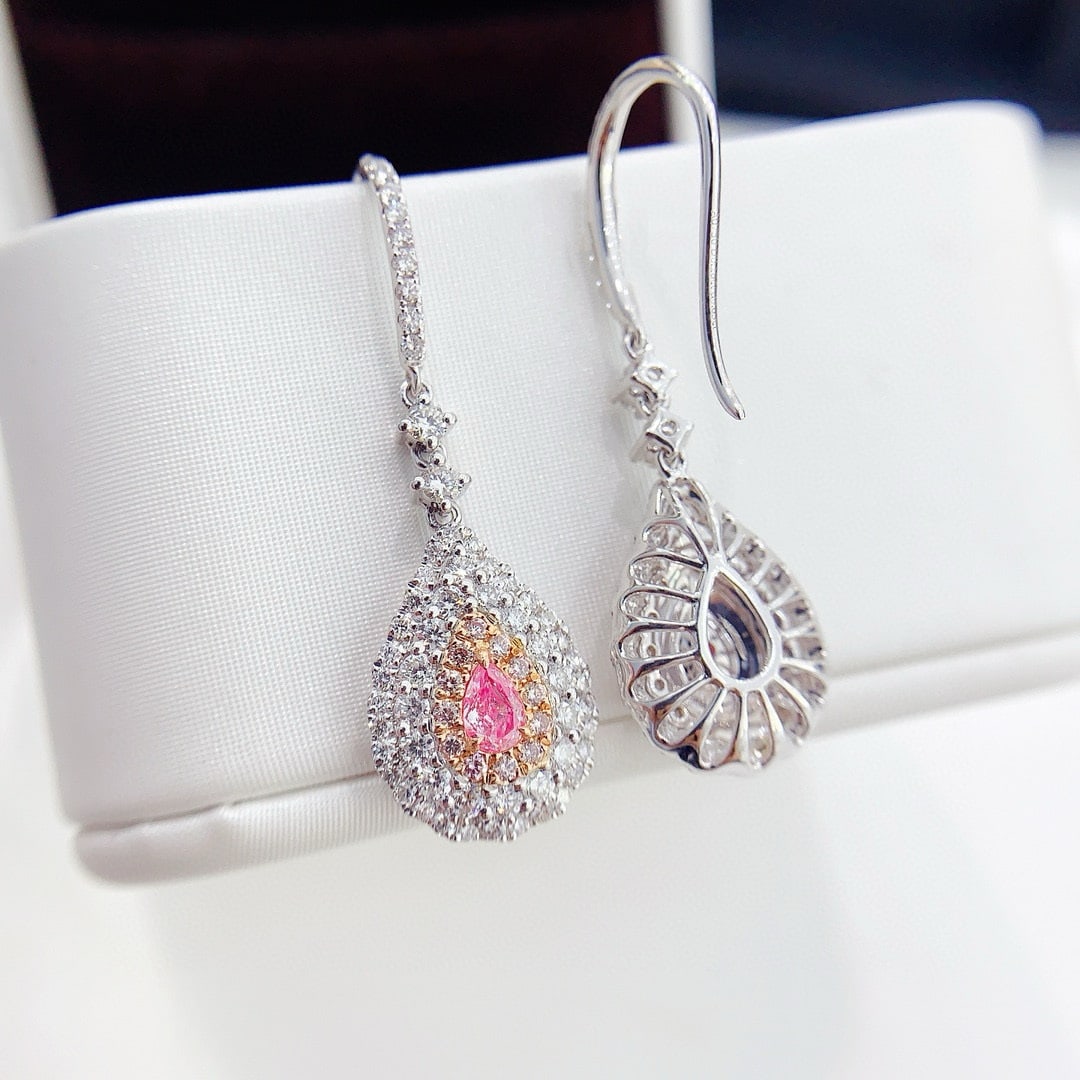 14k Gold 2.00 Ctw Natural Pink Diamond & Diamond Earrings - 4