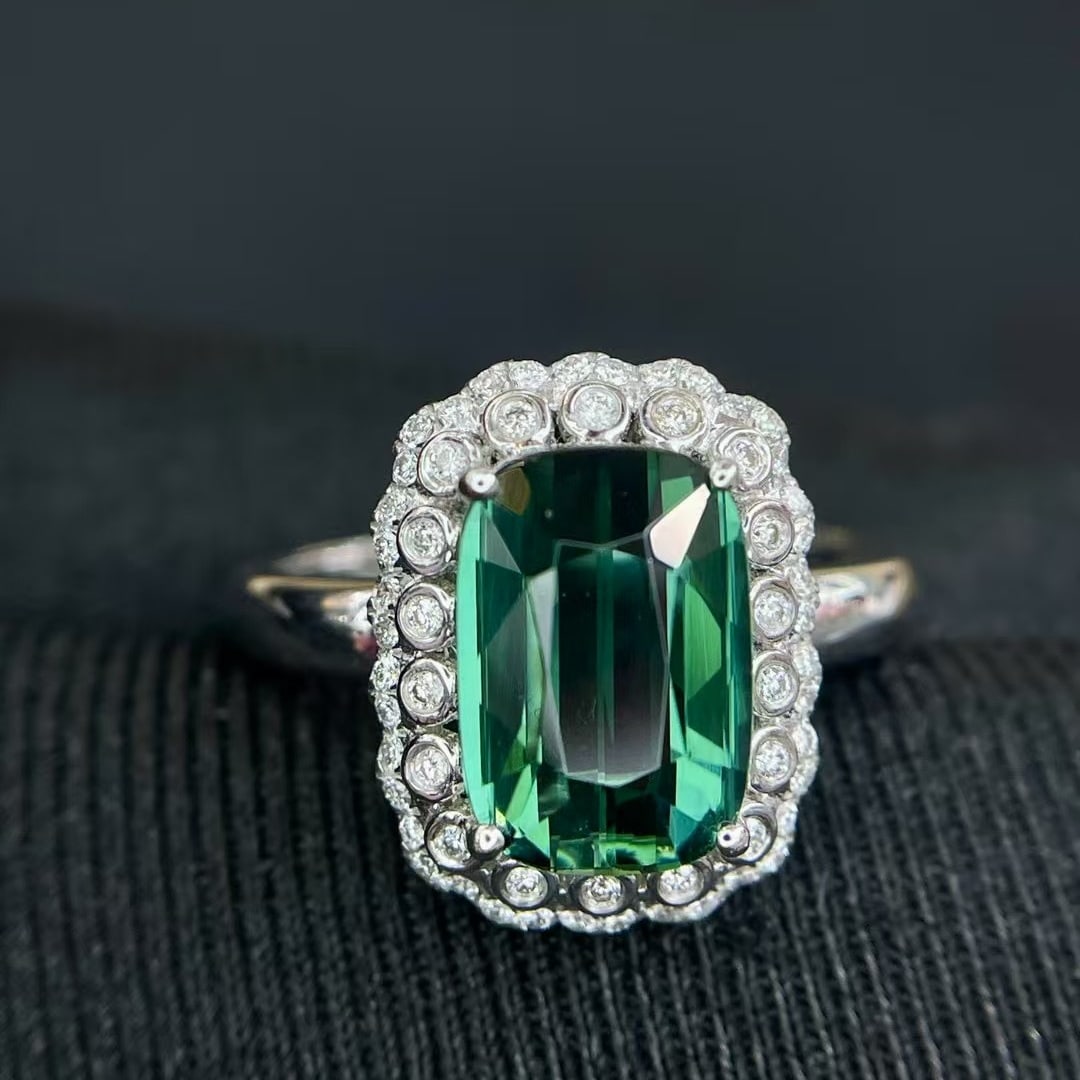 14k Gold 3.08 Ct Natural Tourmaline & Diamond Ring - 4