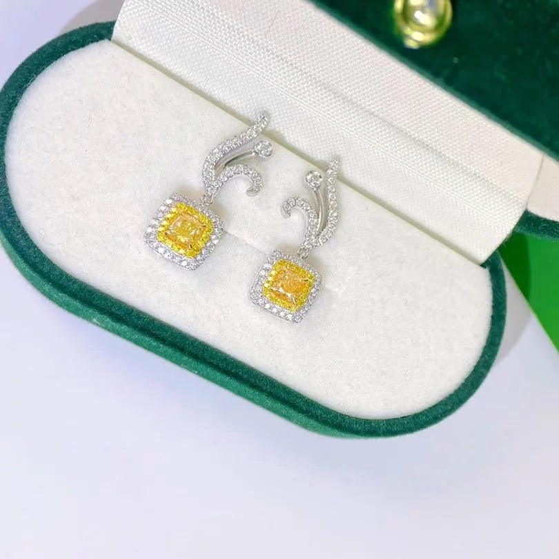 14k Gold 1.57 Ctw Natural Yellow Diamond & Diamond Earrings - 5