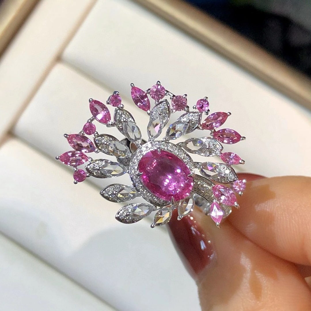 14k Gold 1.98 Ctw Natural Padparadscha Sapphire & Diamond Ring - 2