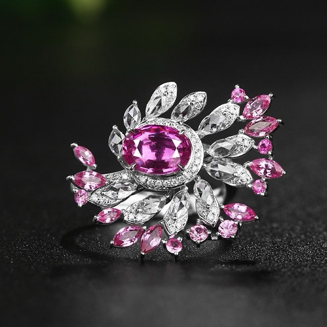 14k Gold 1.98 Ctw Natural Padparadscha Sapphire & Diamond Ring - 6