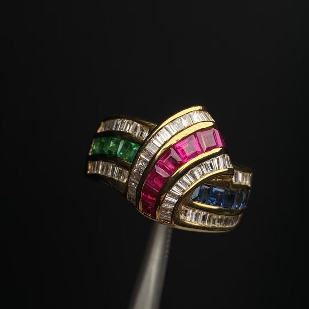 14k Gold 2.98 Ctw Natural Ruby & Sapphire & Emerald & Diamond Ring (1 of 7)