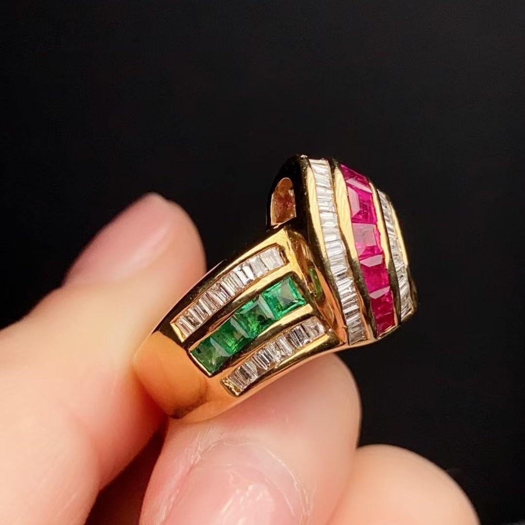 14k Gold 2.98 Ctw Natural Ruby & Sapphire & Emerald & Diamond Ring - 4