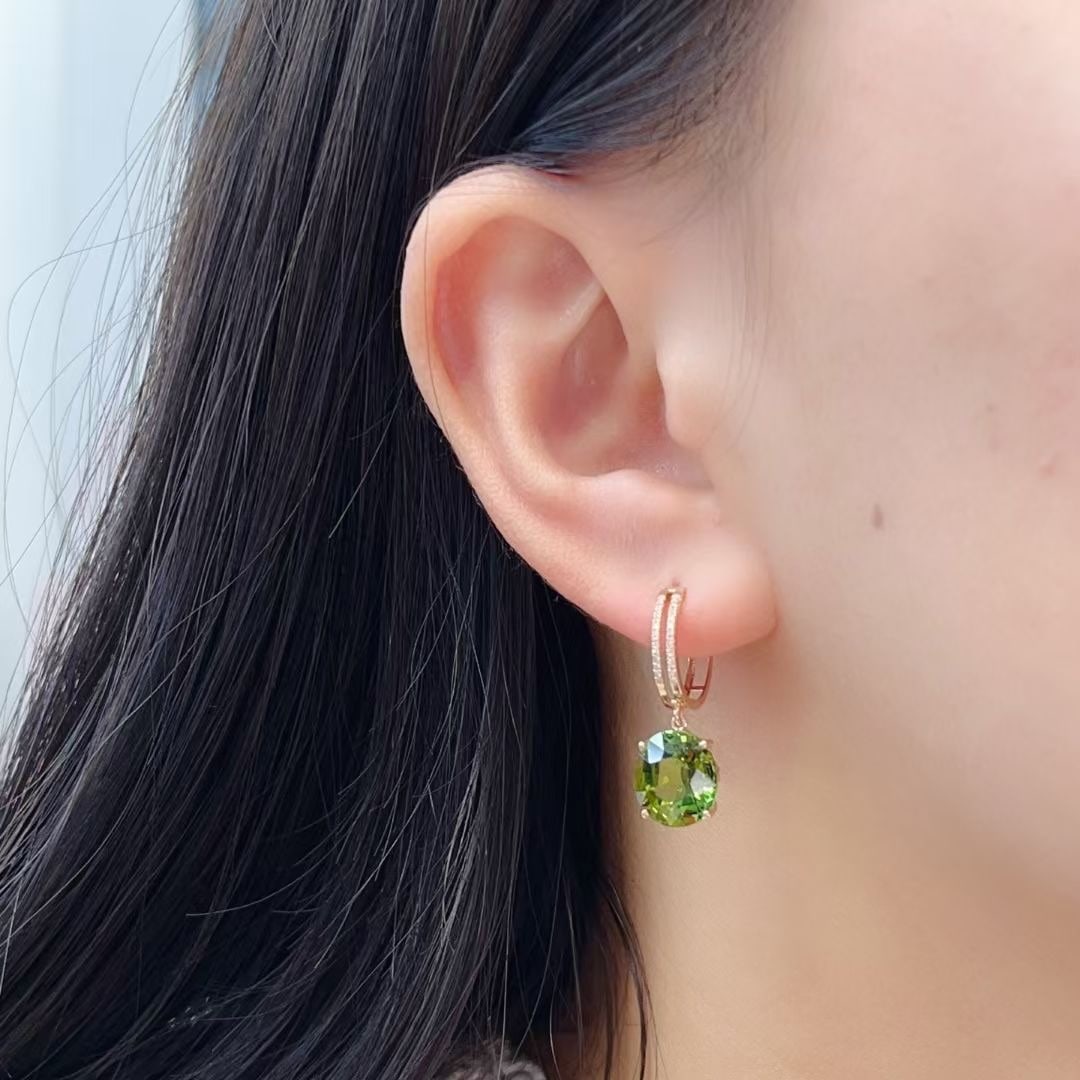 14k Gold 8.25 Ct Natural Tourmaline & Diamond Earrings - 6