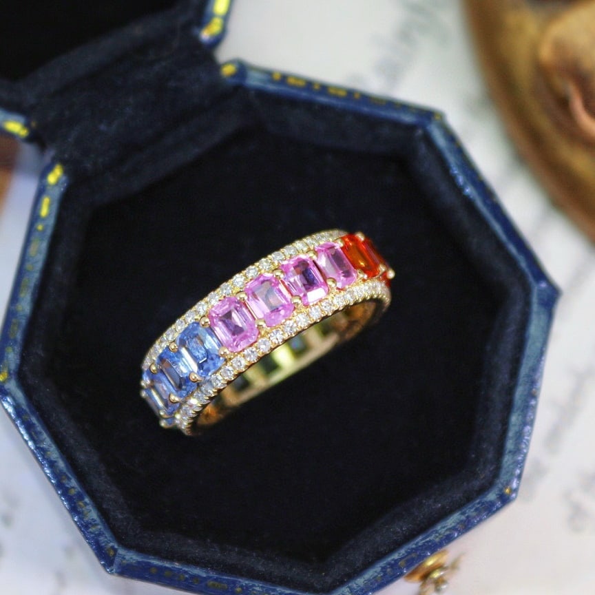 14k Gold 5.73 Ctw Natural Sapphire & Diamond Ring - 7