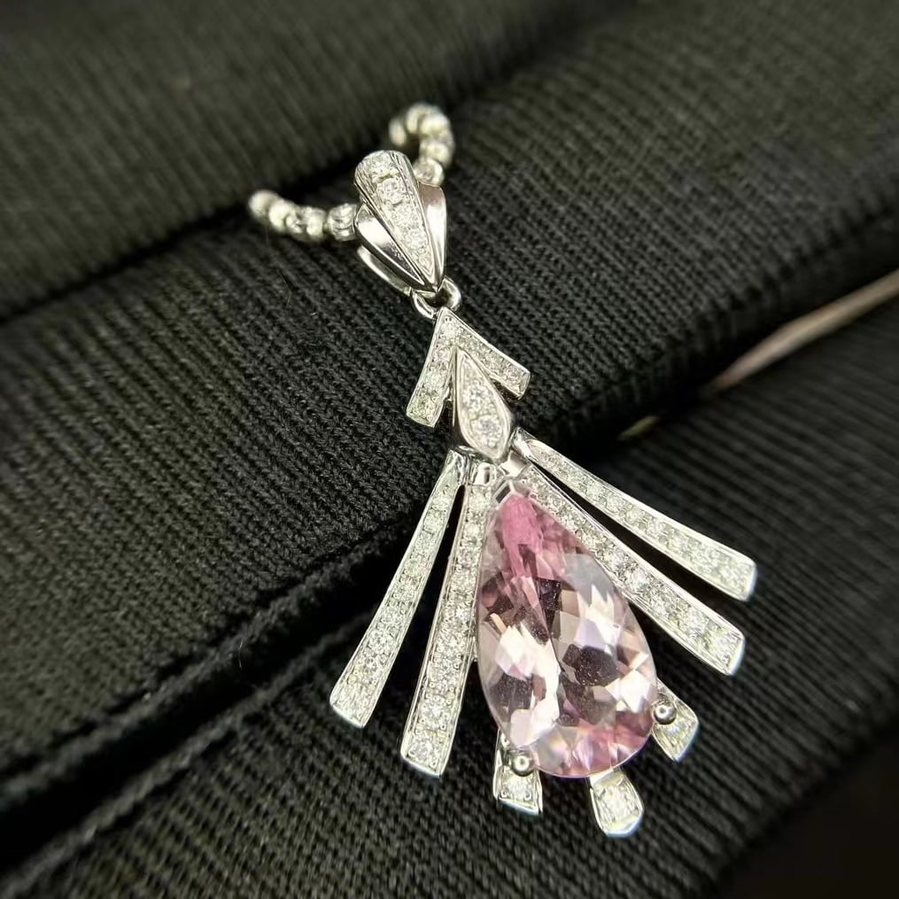 14k Gold 1.71 Ctw Natural Morganite & Diamond Pendant( Without Chain ) - 2