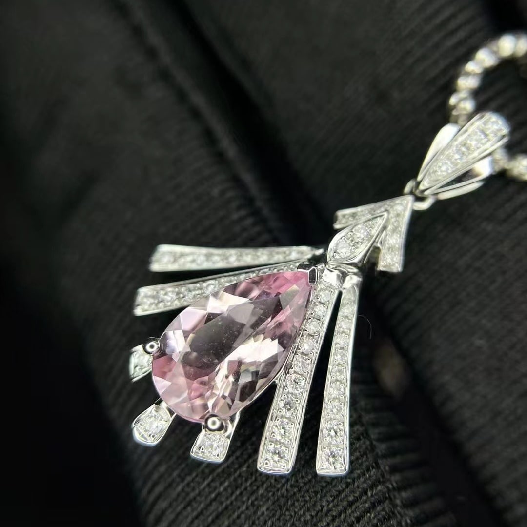 14k Gold 1.71 Ctw Natural Morganite & Diamond Pendant( Without Chain ) - 3