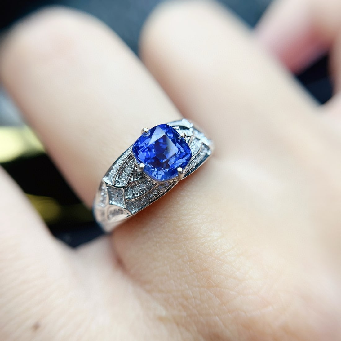 14k Gold 2.00 Ct Natural Sapphire & Diamond Ring - 2