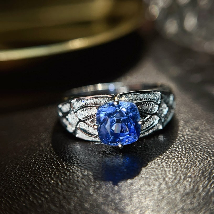 14k Gold 2.00 Ct Natural Sapphire & Diamond Ring - 3