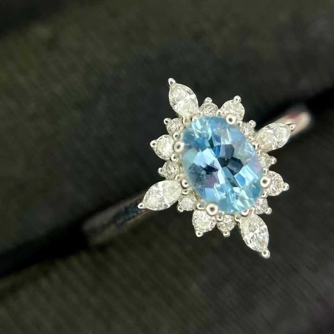 14k Gold 0.57 Ctw Natural Aquamarine & Diamond Ring - 3