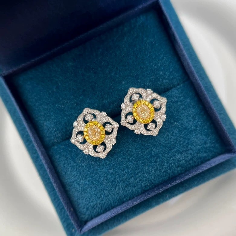 14k Gold 1.13 Ctw Natural Yellow Diamond & Diamond Earrings - 3