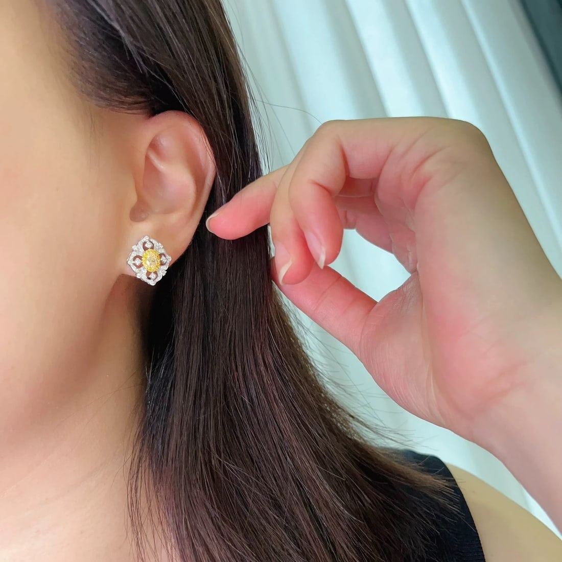 14k Gold 1.13 Ctw Natural Yellow Diamond & Diamond Earrings - 5