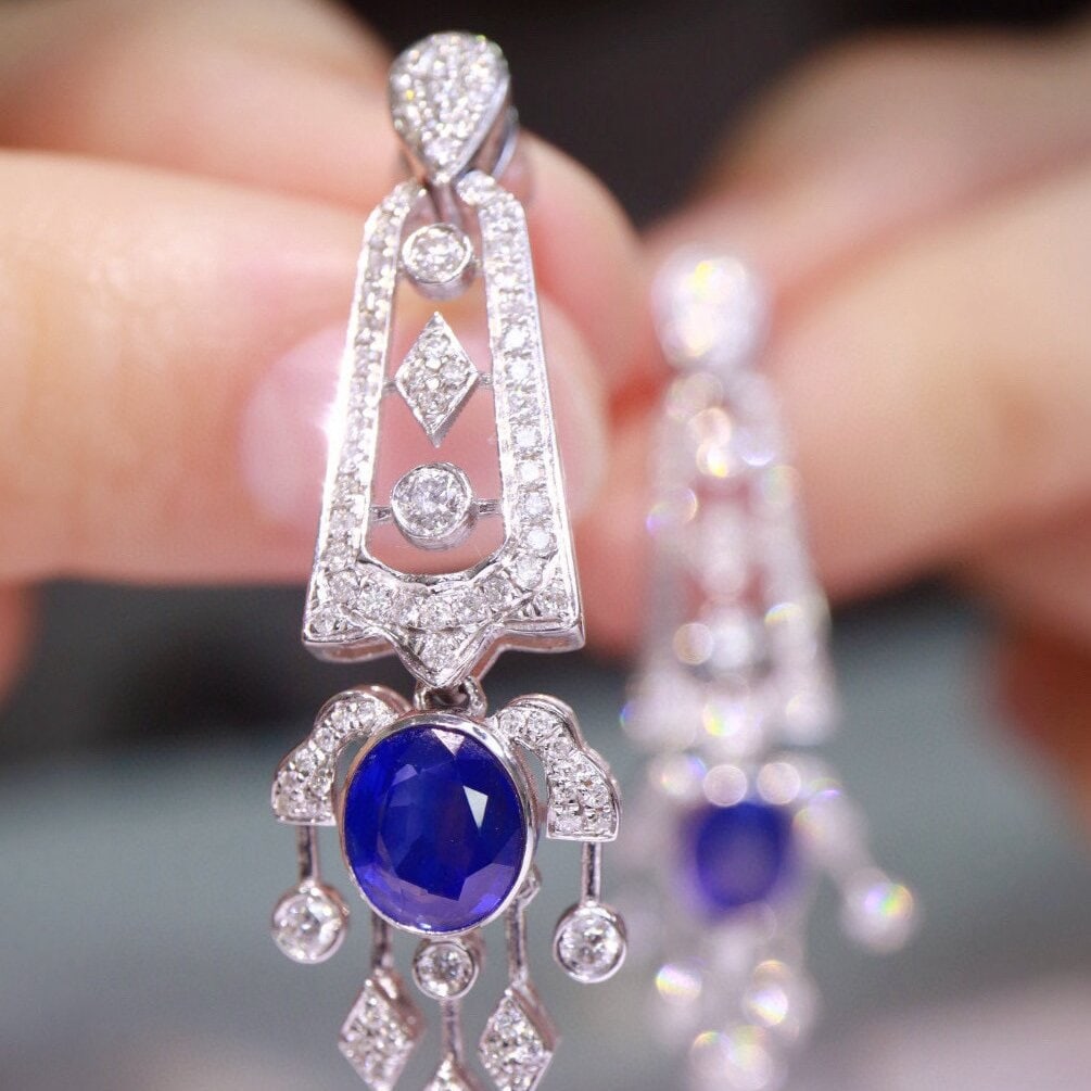 14k Gold 2.97 Ctw Natural Sapphire & Diamond Earrings - 3