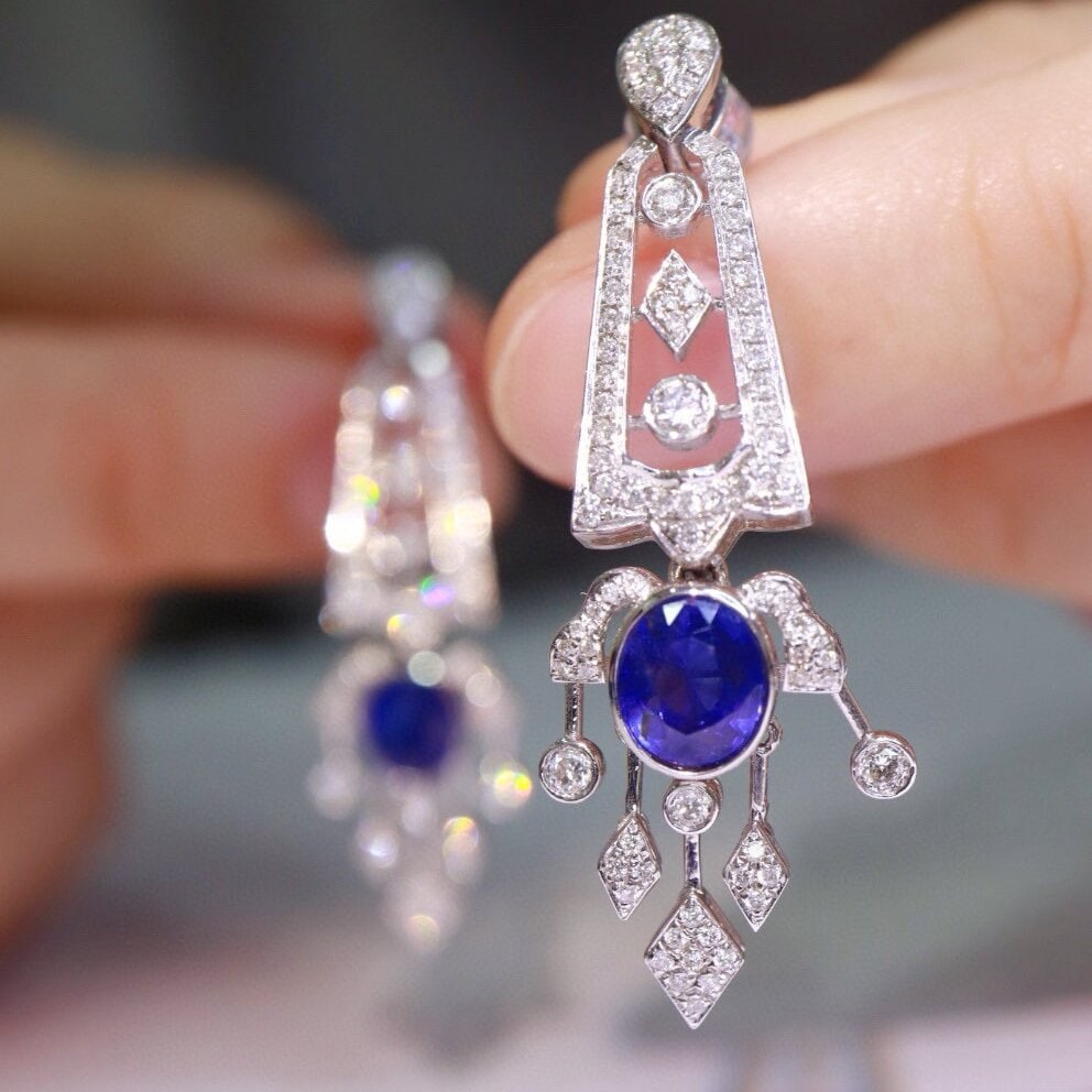 14k Gold 2.97 Ctw Natural Sapphire & Diamond Earrings - 5