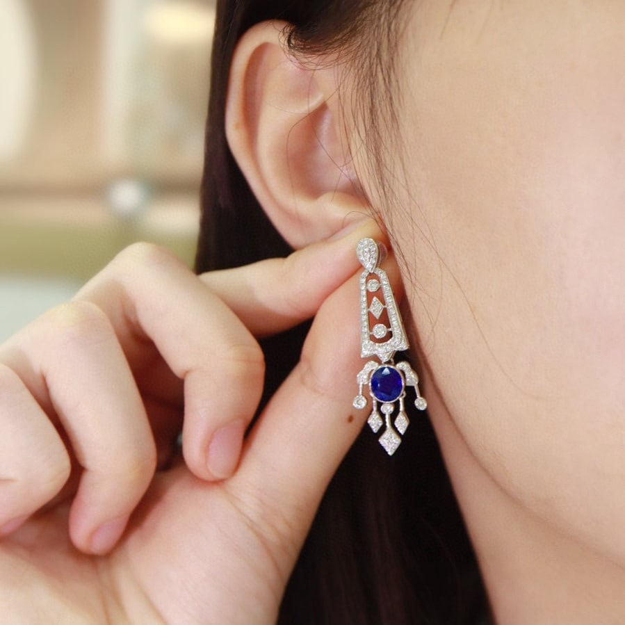 14k Gold 2.97 Ctw Natural Sapphire & Diamond Earrings - 6