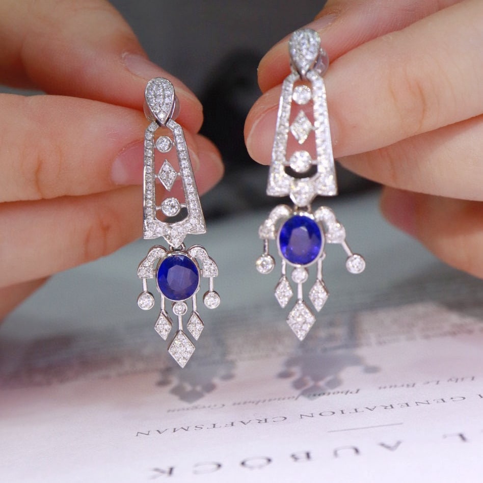 14k Gold 2.97 Ctw Natural Sapphire & Diamond Earrings - 7