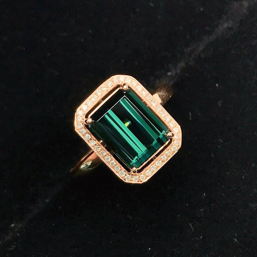 14k Gold 3.37 Ctw Natural Tourmaline & Diamond Ring - 2