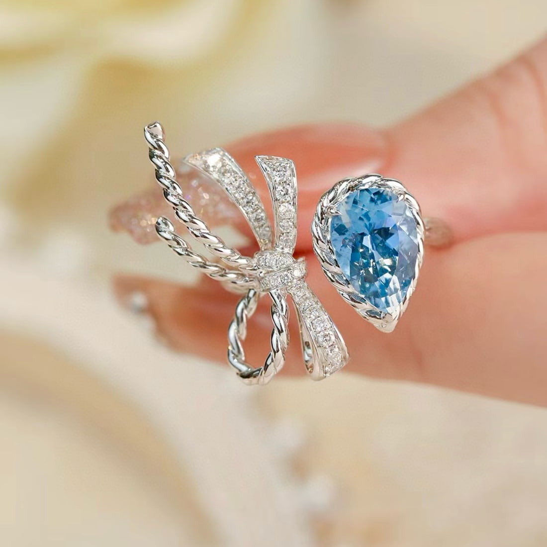 14k Gold 2.52 Ct Natural Aquamarine & Diamond Ring - 5