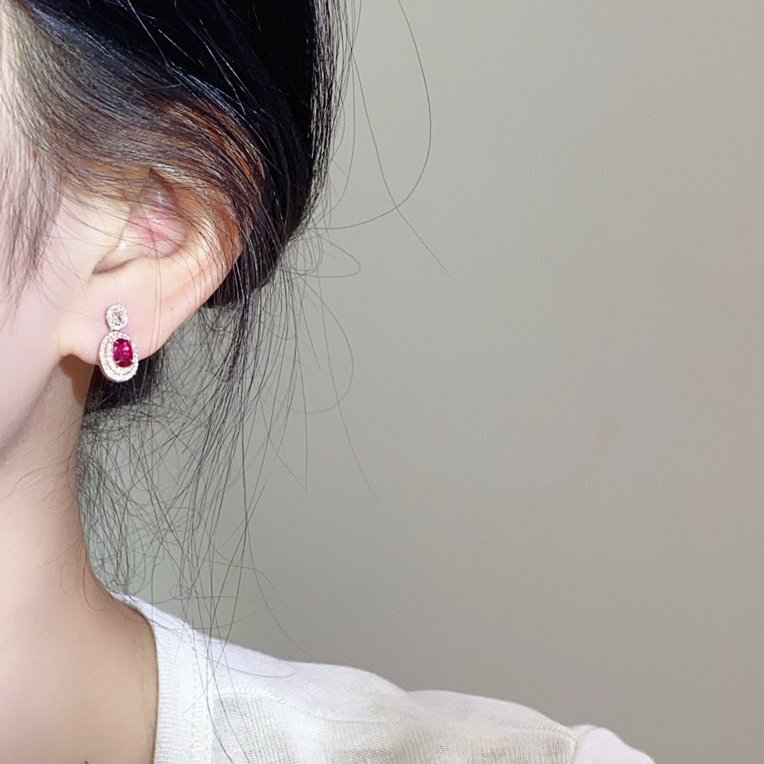 14k Gold 1.72 Ctw Natural Ruby & Diamond Earrings - 2