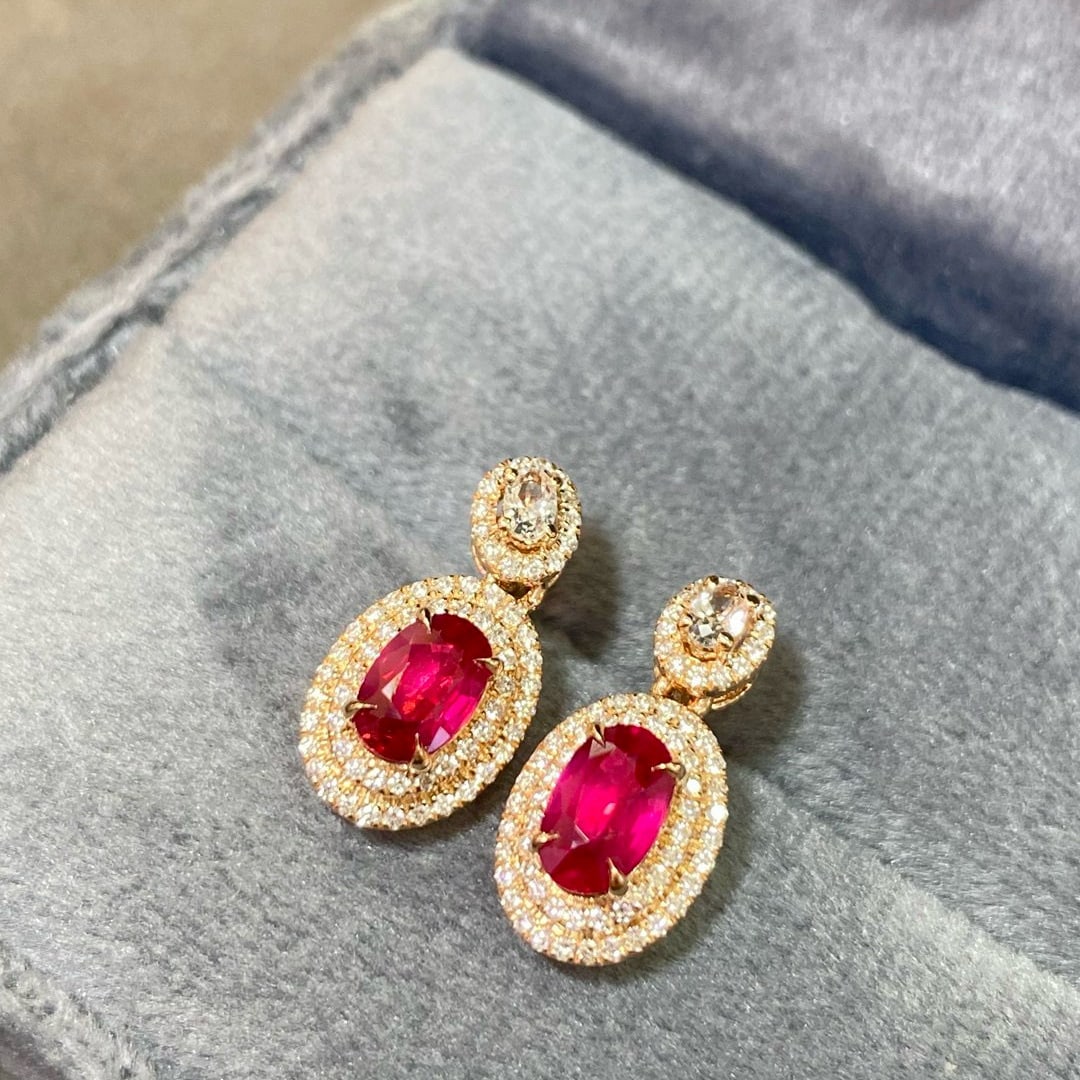 14k Gold 1.72 Ctw Natural Ruby & Diamond Earrings - 3
